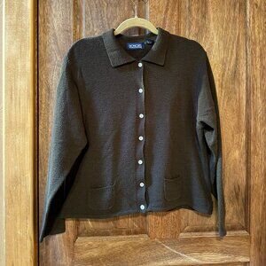 L Vintage Button-Up Collared Cardigan in Chocolate Brown from Honors